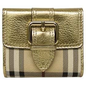 Burberry Haymarket Gold Leather Nova Check Wallet 3207051