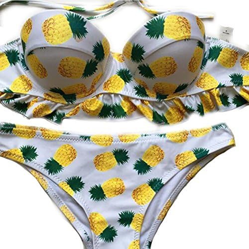 Fashion983 Women's Sexy White Push PU Print pineapple Bikinis Sets Bathing Suits Swimwear 2017