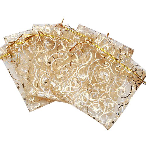 100pcs Champagne Eyelash Organza Drawstring Pouches Jewelry Party Wedding Favor Gift Bags 3.5