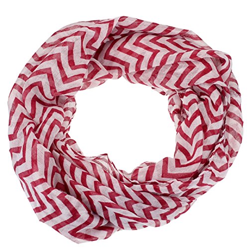 Pooqdo (TM) Women Infinity Chevron Zig Zag Color Block Double Loop Scarf Wrap (Red)