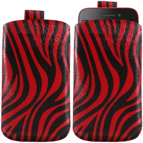 iTALKonline RED BLACK ZEBRA Quality PU Leather Slip Pouch Protective Case Cover with Pull Tab For HTC One SV