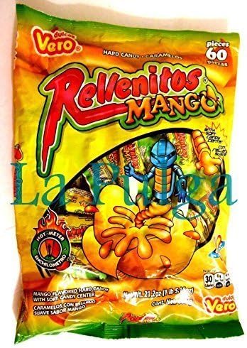Dulces Vero Rellenitos Mango Caramel Hard Mexican Candy Mango Flavor 60 pcs by Dulces Vero
