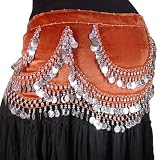 Belly Dance Coin Hip Scarf, Half Moon Zigzag Velvet Fashion Colors Available