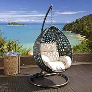 Avant Garde Chaise suspendue en rotin avec coussin couleur cr&egrave;me