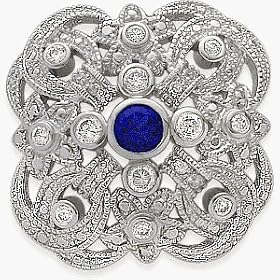 Sterling Silver Sapphire & Cubic Zirconia Brooch