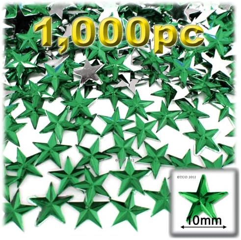 The Crafts Outlet 1000-Piece Flat Back Star Rhinestones, 10mm, Emerald Green