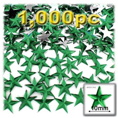 The Crafts Outlet 1000-Piece Flat Back Star Rhinestones, 10mm, Emerald Green