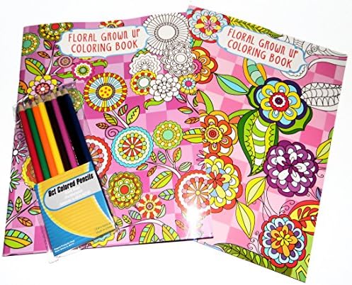 Adult Coloring Books Set of 2 with Colored Pencils Grown up Floral Coloring Books
