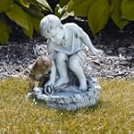 13.5"" Boy Playing with Sail Boat and Birdbath
