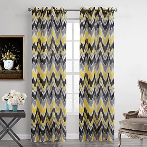 Grayish yellow wave Print Ployester Panel Curtains (Singel Panel ) Muliti Size BEIBEITEX (52''W×84''L )