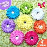 Ema Jane - Cute Spring Bling Gerber Daisy Flower Hair Clips (8 Flowers, Headbands NOT Included) - Newborns, Baby, Girls, Toddlers, Youth