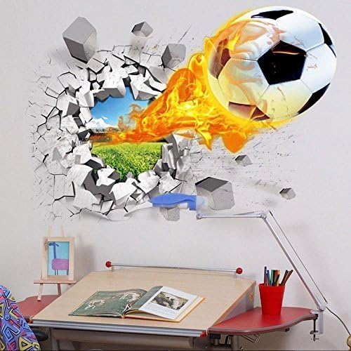 RRRLJL 3D Fire Football Removable Wall Art Stickers for Kids Children Room Bedroom Home Decor Mural