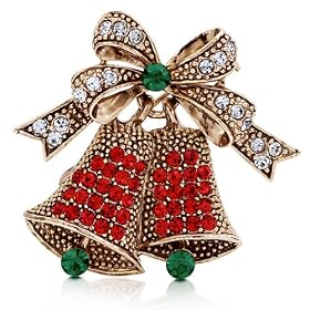 Vintage Inspired Christmas Bells in Crystal Brooch Pin - Ideal Gift For Mother, For Her, Birthday, Anniversary, Bridal, Wedding, Engagement