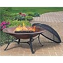 CobraCo FB6132 Round Cast Iron Copper Finish Fire Bowl with Screen and Cover