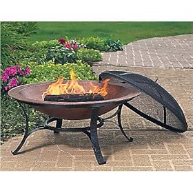 CobraCo FB6132 Round Cast Iron Copper Finish Fire Bowl with Screen and Cover