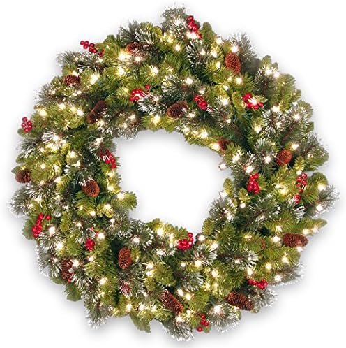 The Holiday Aisle 36-Inch Lighted Spruce Christmas Wreath Pre-Strung with 200 UL Listed Clear Lights, For Indoor or Covered Outdoor Use