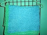 Bk7bl.m, Knitted on Hand Knitting Machine the Hand Crochet Finished Blue Chenille Lt Mint Trim 32x46 Blanket