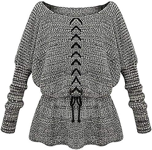 JVA Women's Casual Regular Fit Waist Rope Lace Up Top Pullover Sweater SW107, Grey