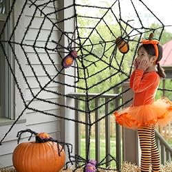 Giant Spider Web and Spiders Halloween Decoration