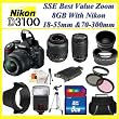 Nikon D3100 Digital SLR Camera w/ 18-55mm Nikkor Vr Lens + Sigma 70-300mm f/4-5.6 DG Macro Autofocus Lens for Nikon AF Kit Including Wide Angle Lens, Telephoto Lens, Filter Kit + 8gb Sdhc Memory Card & More !!