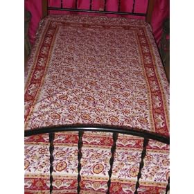 White Floral Cotton Print India Bedspread Coverlet Twin