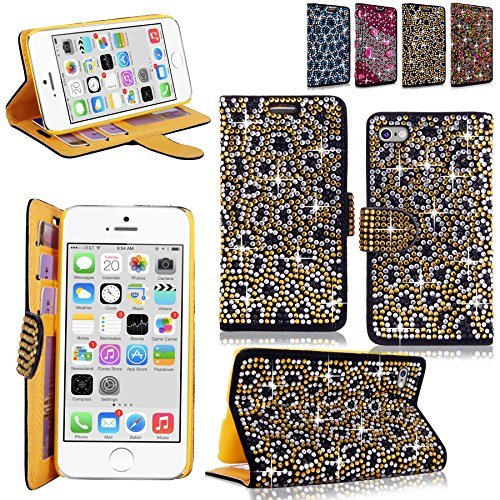 iphone 6 6S Plus Case - Cellularvilla Pu Leather Wallet Diamond Design Sparkle Glitter Card Flip Open Pocket Case Cover Pouch For Apple iPhone 6 6S Plus 5.5" inch (Gold Silver)