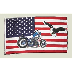 Drapeau USA Etats-Unis avec motocycle - 90 x 150 cm
