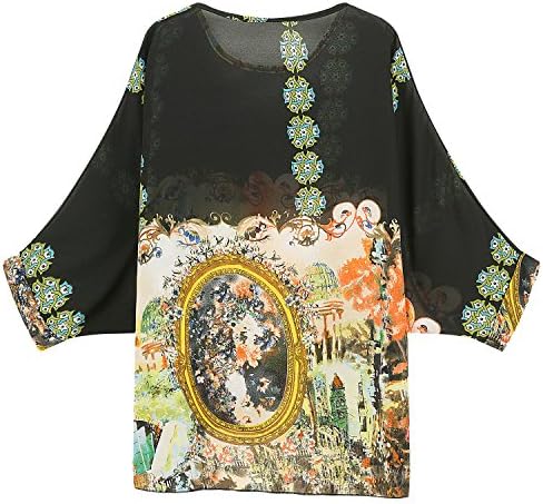 Erlking Women's Batwing Dolman Sleeve Chiffon Boho Loose Blouse Tops Color H522 Size M