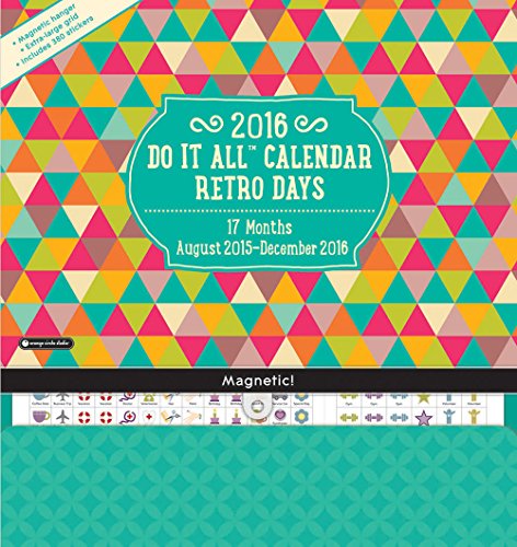 Orange Circle Studio 17-Month 2016 Do It All Magnetic Wall Calendar, Retro Days