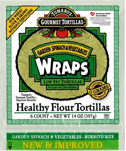 Tumaro's 10-Inch Wraps, Garden Spinach & Vegetables, 14-Ounce Packages (Pack of 6)