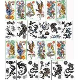 24 Packs Large Animal Temporary Tattoos Removable Tiger Panther Phoenix Eagle Snake Dragon Tattoo