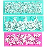 Set of 3, Rose Shaped Decorating tools, Little flowers Embossing cake lace fondant mold, Rattan shaped Sugar Veil cupcake Mat Silicone Molds for cake decorating or Arts, Crafts - By Sago Brothers