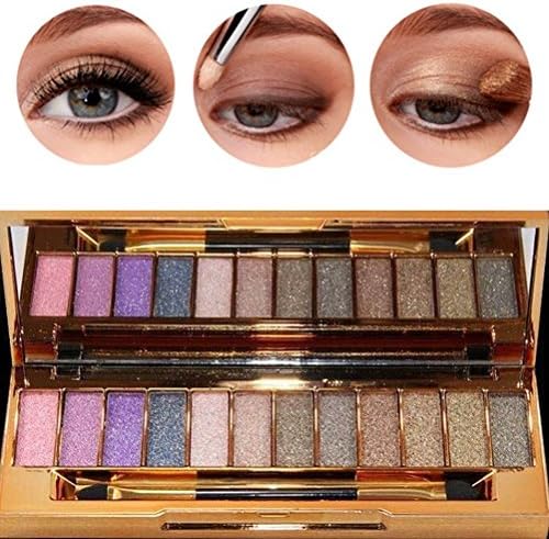 Women 12 Colors Diamond Makeup Glitter Eyeshadow Palette Naked Smoky Professional Cosmetic With Brush Eye Shadow Maquillage (Color 2)
