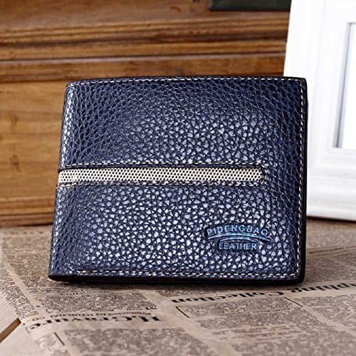 Coromose Mens Lichee Pattern Bifold Business Leather Wallet Card Holder Wallet Purse (Blue)