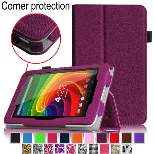 [Corner Protection] Fintie Toshiba Excite Go AT7-C8 / Excite 7c AT7-B8 7-Inch Tablet Folio Case - Premium Vegan Leather Cover with Stylus Holder (Will Not Fit Toshiba Excite AT7-A8) - Purple