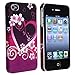 Snap-on Rubber Coated Case compatible with Apple iPhone 4 / 4S, Dark Purple Heart with Flower Rear