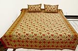 Hand Block Printed Cotton Double Bed Size Bedspread with Pillow Cover