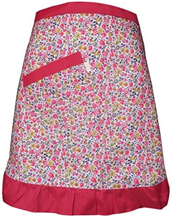 RSFY Fashion Design Cute Pink Short Stain-Resistance Polyester Cooking Aprons for Girls Women Vintage with Pockets