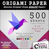 Origami Paper Special - 500 Sheet Economy Pack - 6 Inch Square Sheets - 20 Vivid Colors - 100 Design Ebook Included! (please check the back of the cover)