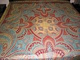 Gift Idea - Falu Red Blue Pashmina Reversible Bedspread Jamawar India Woove ....