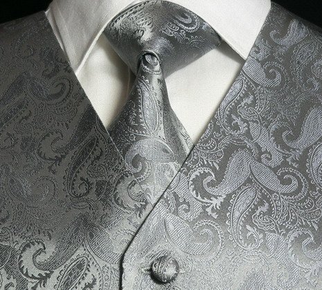 TheDapperTie Tuxedo silk Vest Set: Grey Paisley 161VS (Size: M)