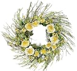 Melrose Wispy Wreath with Soft Cream Colored Roses and Berries, 24-Inch