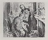 Adolf Friedrich Erdmann of Menzel (Illustration of Heinrich von Kleist`s "The Broken Jug," The writer finds the light v - 11x17