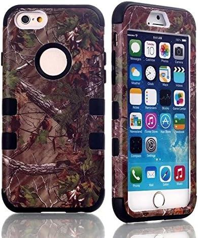 For Iphone 6 Case 4.7 Inch,Hotoy(TM) 3 in 1 Heavy Duty Shockproof Case Shock Absorbing Protective Cover with Camouflage Wood Design Phone Cases for Iphone 6 (Black)