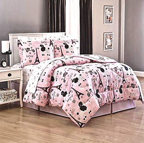 PARIS Chic EIFFEL TOWER French Poodle Teen Girls Pink 6pc Twin Size Comforter Bed Set+Sheets