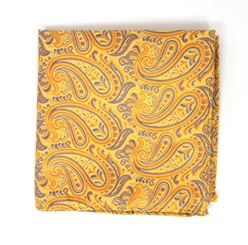 100% Silk Woven Gold Hendrix Paisley Large Pocket Square