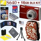Nikon Coolpix S640 12.2MP Digital Camera (Velour Red) + 16GB Deluxe Accessory Kit