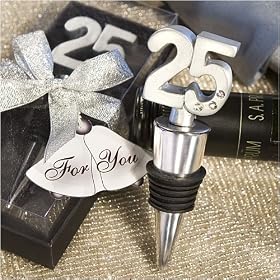 25th Anniversary Wine Bottle Stopper Favors (Set of 16) - Baby Shower Gifts & Wedding Favors