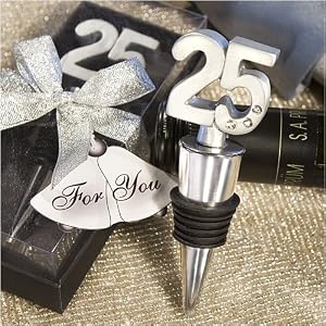 25th Anniversary Wine Bottle Stopper Favors (Set of 16) - Baby Shower Gifts & Wedding Favors