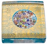 Murano Glass Paperweight, 24k Gold with Embedded Circle of Millefiori , Gift Boxed Murano Glass Paperweight, 24k Gold with Embedded Circle of Millefiori , Gift Boxed